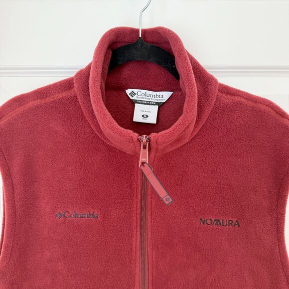 Men Columbia Fleece Full Zip Up Sleeveless Vest Sweatshirt in Burgundy Sz Medium - Picture 6 of 8